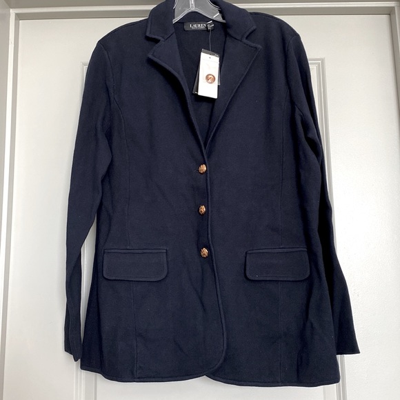 Ralph Lauren Women’s Wear Blazer Dark Blue with Bottom down 2 pocket Size XL New - Picture 2 of 5